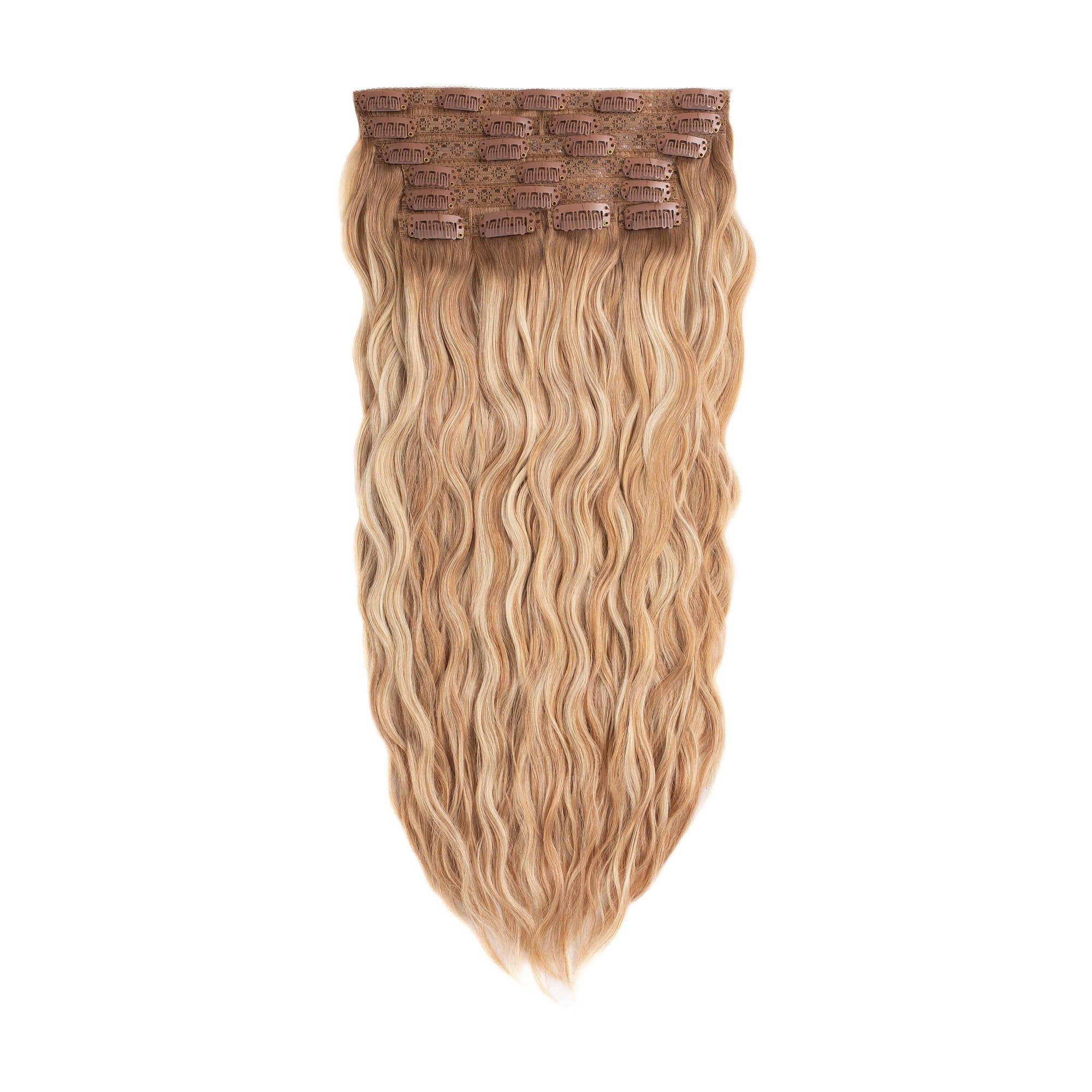 Glam Seamless Beach Wave Invisi Clip Rooted Ash Brown Highlights - RH9/613