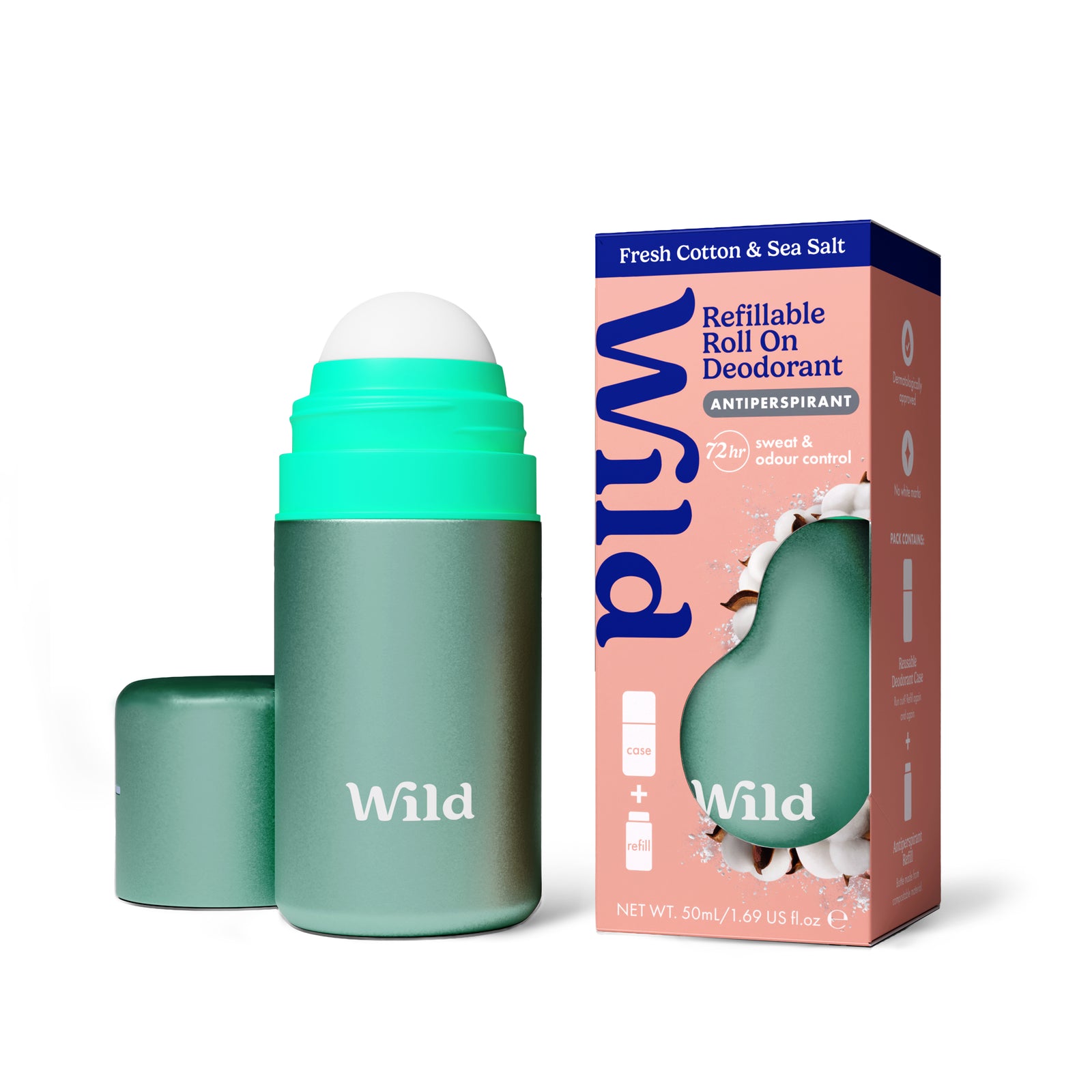 Wild Fresh Cotton And Sea Salt Roll On Deodorant 50ml