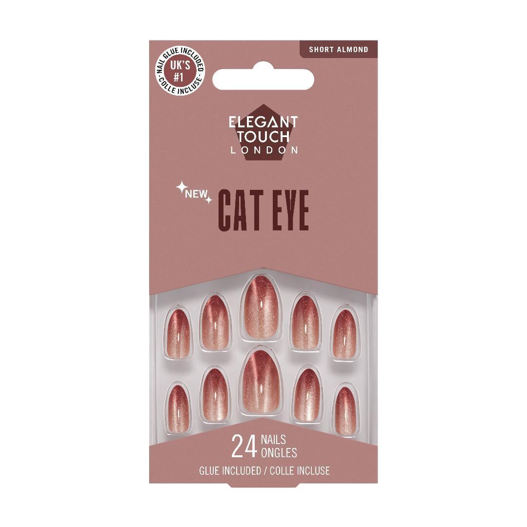 Elegant Touch Cat Eye Glittering Chestnut Short Almond