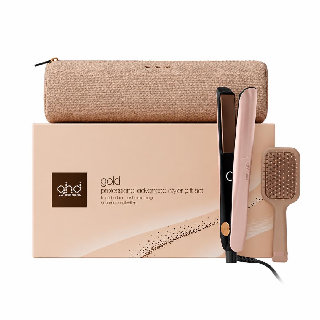 GHD Gold Hair Straightener Festive Gift Set in Cashmere Beige