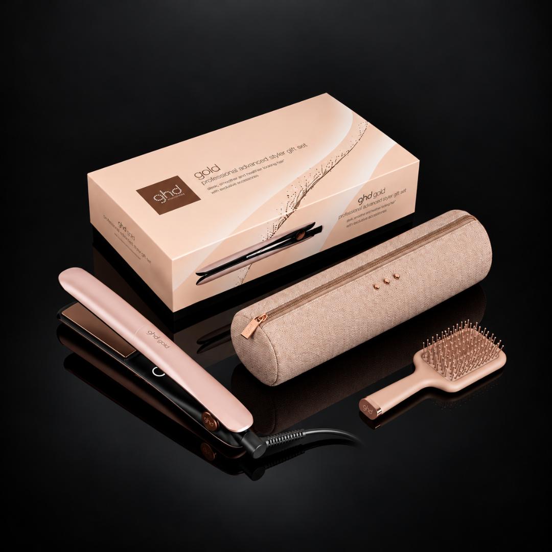 GHD Gold Hair Straightener Festive Gift Set in Cashmere Beige