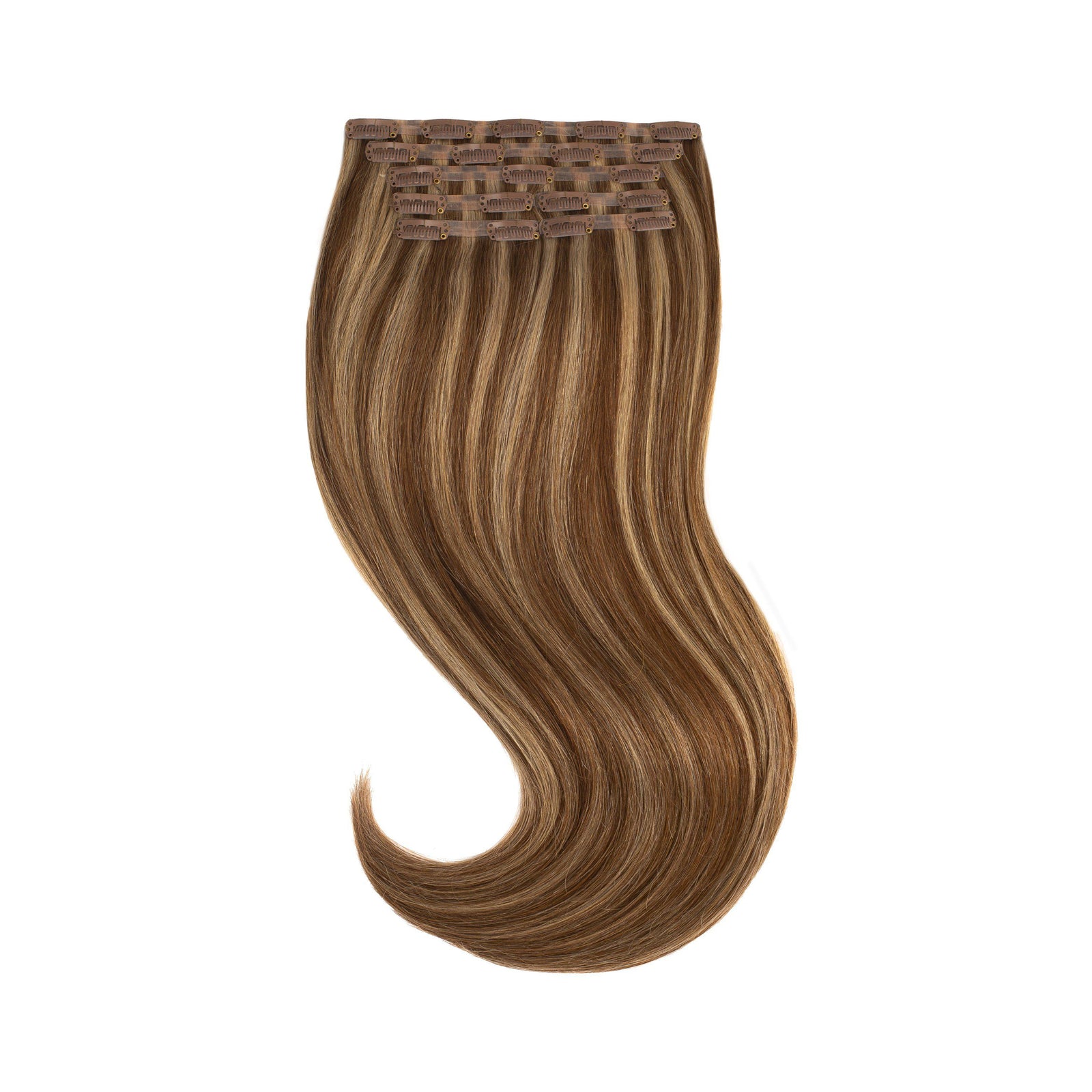 Glam Seamless Invisi Clip In Slétt Warm Brunette Highlights - 4/27