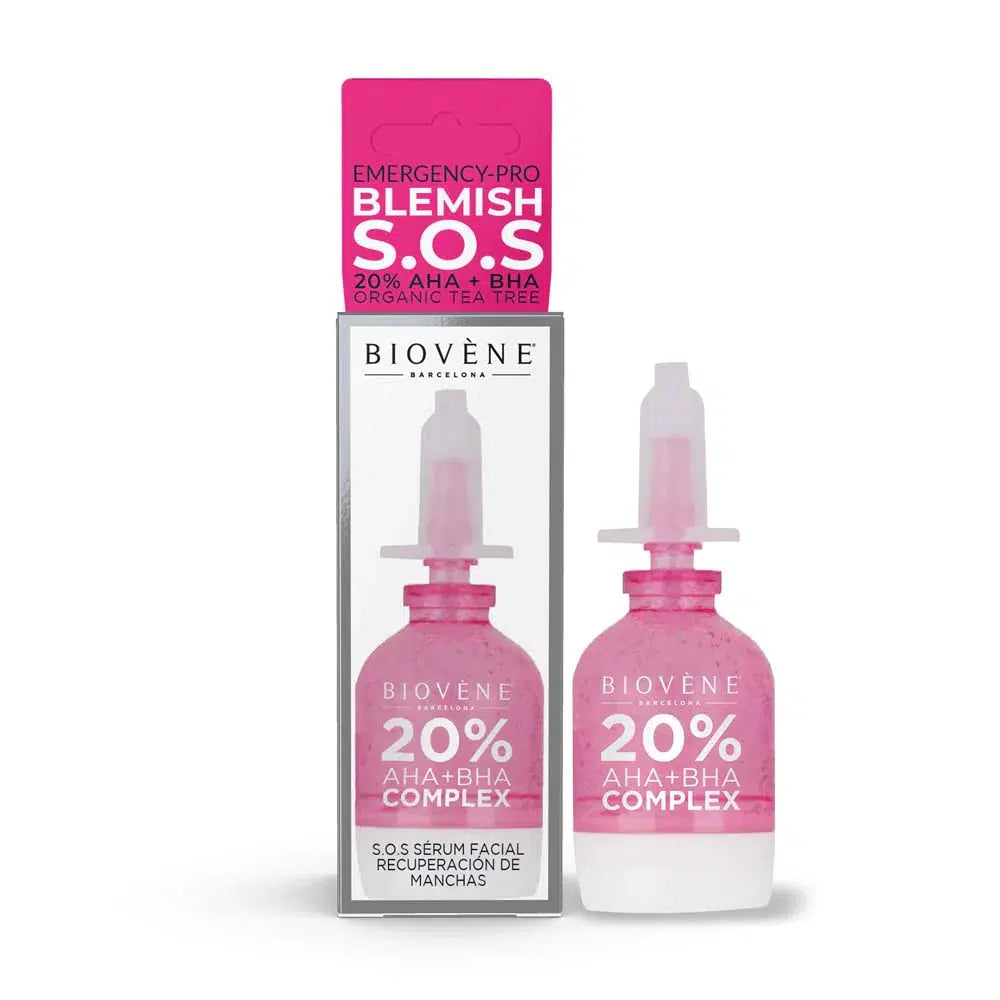Biovéne Blemish S.O.S Emergency-Pro 20% AHA & BHA + Organic Tea Tree Facial Serum Treatment 10ml