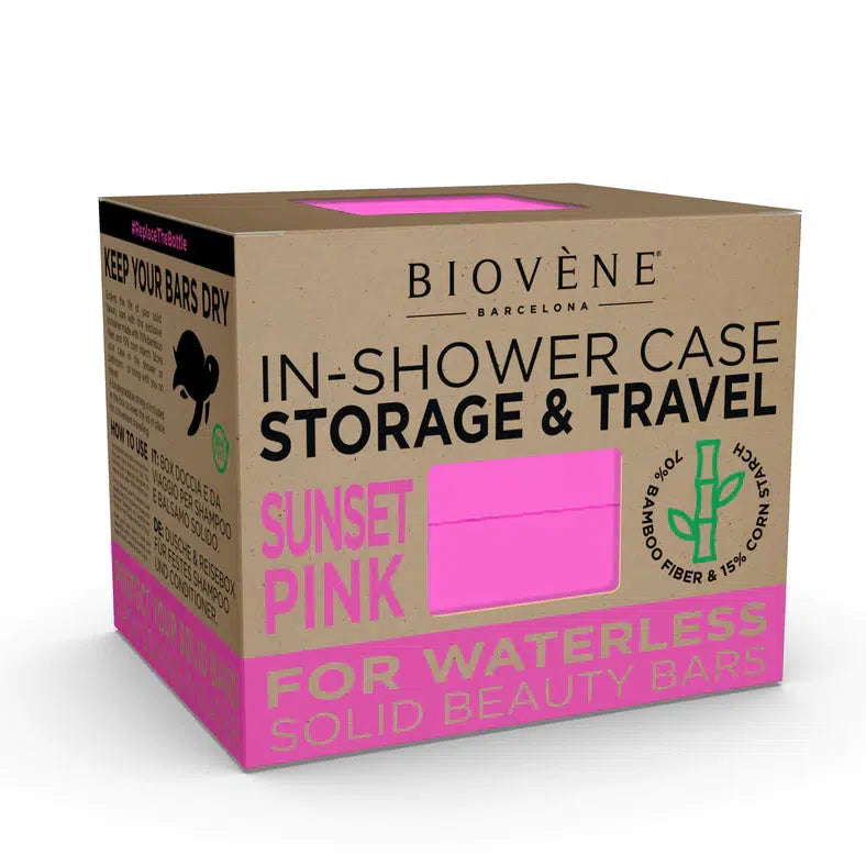 Biovéne Bamboo In-Shower Case for Storage & Travel - Sunset Pink