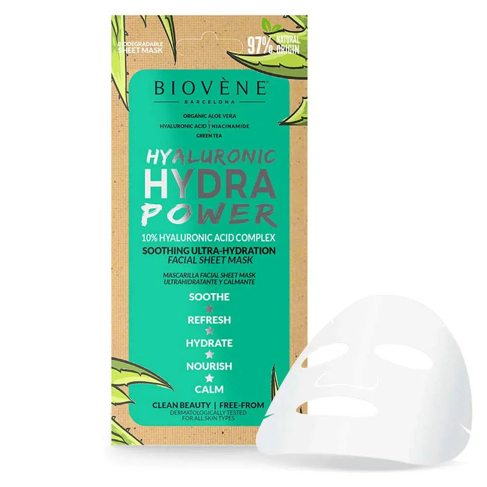 Biovéne Hyaluronic Hydra Power Ultra-Hydration Organic Aloe Vera Biodegradable Sheet Mask