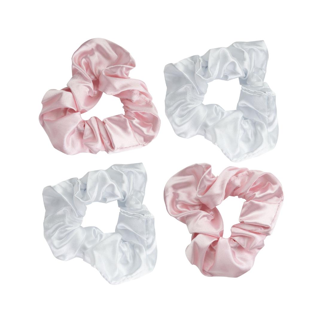 Brush Works Pink & White Satin Scrunchies 4stk